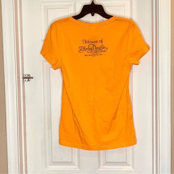 Harley Davidson Orange Tribe V Neck Tee Size Small - Picture 4 of 10